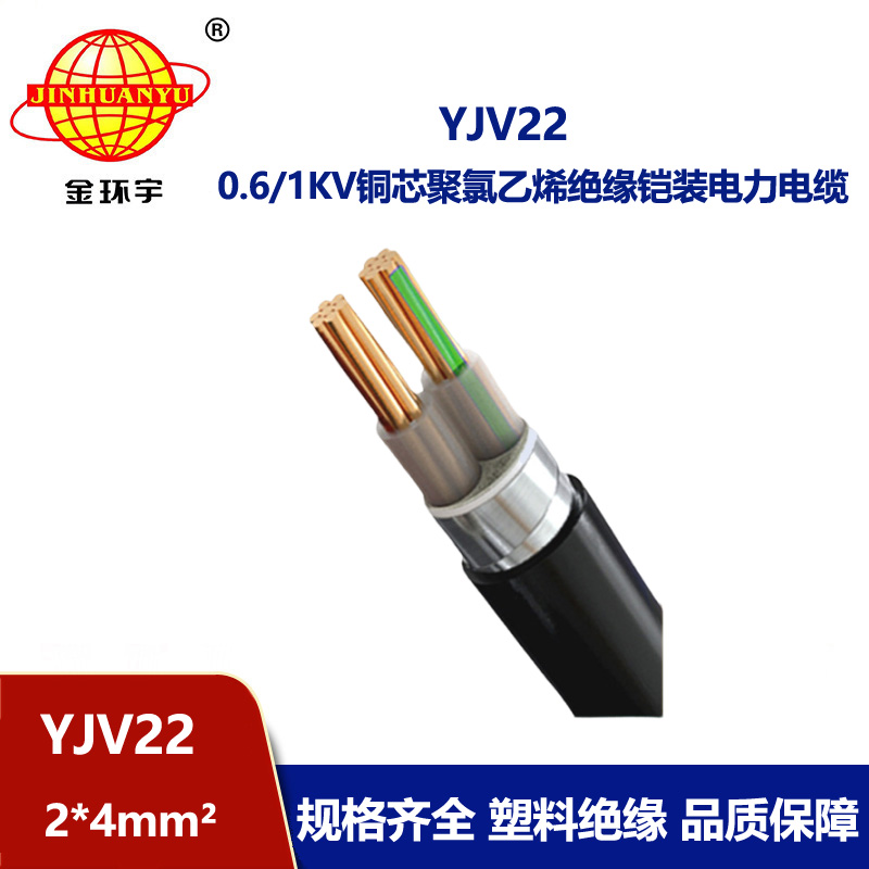 金環宇電線電纜 銅芯 鎧裝電力電纜YJV22 2X4平方 工程電纜