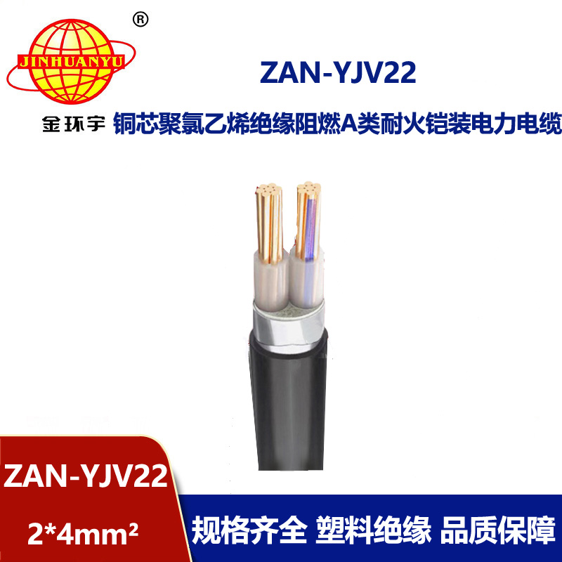 金環宇電線電纜 阻燃耐火鎧裝電纜ZAN-YJV22-2X4平方 電力電纜yjv